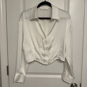 ASTR The Label Cropped Blouse Top - True White